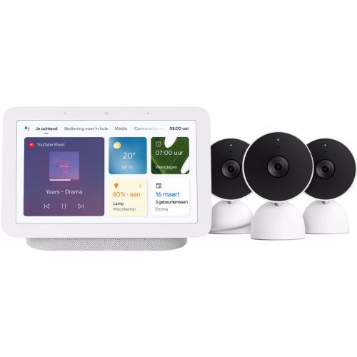 Google Nest Cam Indoor Wired 3-pack + Google Nest Hub 2