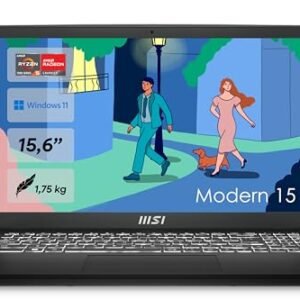 MSI Modern 15 Lifestyle & Business laptop, 15,6 inch Full HD display, AMD Ryzen 5 7530U processor, 16 GB DDR4 RAM, 512 GB SSD, AMD Radeon Graphics, Windows 11 Home, zwart, B7M-284